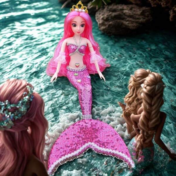 Muñeca Sirena Colorida 42 cm con Accesorios y Cola Brillante
