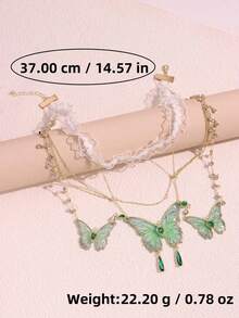 1 chiếc mặt dây chuyền hình bướm bằng kim loại kiểu cổ điển Y2K kèm dây đeo chân có tua rua, trang sức dự tiệc dành cho nữ. - Màu xanh Bạc hà - Xem 14