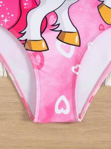 小女孩可爱卡通图案荷叶边连体泳衣 - 珊瑚粉 - 查看 2
