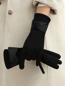 Thermal Gloves, Suitable For Winter Use. Elegant Bowknot Accessory For Women's Touchscreen Gloves. Gloves For Cycling And Driving. Fashionably Simple Style With Fleece Insulation For Cold Protection Touchscreen Gloves. - Multicolor - View 3
