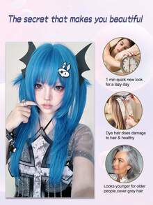 长直分层直发蓝色假发带刘海假发女士日常使用合成分层混合蓝色头发直发假发适合万圣节角色扮演派对 1 件 - 彩色 - 查看 3