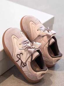 Zapatillas deportivas casuales con suela blanda para niñas, zapatos deportivos casuales para niños con moño, aptos para todas las estaciones