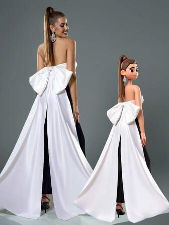 Fuaheng 露背迷你连衣裙，配有大蝴蝶结装饰，优雅的夜间派对礼服