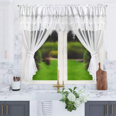 1 stuk, afmetingen 400 x 150 cm, diverse kleuren, gordijn met plooiband, versierd met ruches, gordijn met ruches voor de woonkamer, slaapkamer, licht en luchtig gordijn