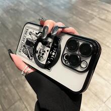 Teléfono con lente integral, diseño esqueleto de hombre y gatito, acabado magnético electrochapado. Compatible con carga inalámbrica magnética y compatible con phone 16 Pro Max, 16, 15 Pro, 14, 14 Plus/14 Pro Max, 13, 13 Pro, 12 Pro, 11/11 Pro y la serie Pro. Es un excelente teléfono para amigos, cumpleaños y fiestas. - Negro - Ver 10
