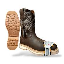 Bota Chata Casco Acero Purepecha Sierra Piel Bovina Nobuck - Camel - Ver 2