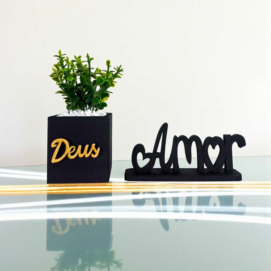 Gratitude Square Black Vase Kit + LOVE Plaque - 黑色 - 查看 1