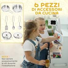 AIYAPLAY Cucina Giocattolo per Bambini da 3-6 Anni, Cucina in Legno con Set di Accessori in Acciaio e Armadietti, Lavandino, Manopole con Suoni e Forno, Bianco - Bianco - Visualizzare 6