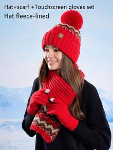 3pcs/2pcs Women Jacquard Hat, Scarf And Gloves Set, Thick Knitted Warm Winter Hat, Neck Warmer Scarf, Christmas Gift For Women, Autumn/Winter Skiing, Cycling, Hiking, Mountaineering Accessories, Christmas Present Valentines Gift - Multicolor - View 22