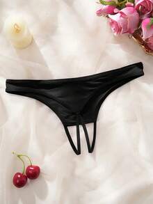 Women's Sexy Printed Thong Panties, Thin Minimalist & Comfortable Open Crotch Underwear - Black - View 2