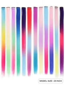 12 Pieces Colorful Long Straight Hair Dazzling Ladies Colored Hair Pieces For Weaving Headpieces Hair Braid Tool Length 50cm/20 Inches (With BB Clips) - 彩色 - 查看 3