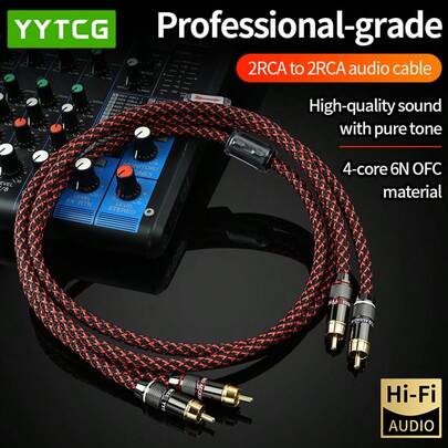YYTCG YYTCG 1 Pair RCA Audio Cable 2 RCA To 2RCA Interconnect Cables HlFl Stereo 4N OFC Male To Male For Amplifier DAC TVcar Audio