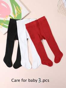 3 Pairs Girls' Plain Solid Pink Princess Style Tights, Suitable For Daily Matching - Multicolor - View 15