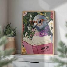 1pc/Set Funny Pigeon Reading Book Wall Arts Canvas Posters Prints - Funny Birds And Animals Bathroom Decorations, Suitable For Toilets, Apartments, Living Rooms, Bedrooms, Modern Home Decorations, Bathroom Decorations,No Frame Include