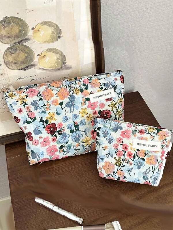 حقيبة مكياج بنمط زهري قديم قطعة واحدة، حقيبة يد للمستحضرات للسفر، حقيبة أحمر شفاه بنمط زهري ملون عتيق، حقيبة تخزين مستحضرات التجميل سعة كبيرة، محفظة صغيرة لتخزين العملات والبطاقات، حقيبة مكياج عالية الجودة من نسيج جاكار عملية لتخزين الأغراض، حقيبة أقلام للبنات لتخزين القرطاسية