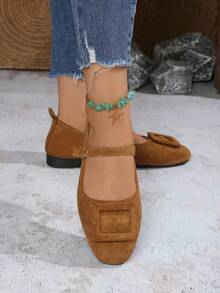 Women's Buckle Decor Simple Ballet Flats, Fashionable Elegant Mary Jane Shoes, Spring/Autumn, Autumn/Winter, All Season, Classic Versatile, Soft & Comfortable - Brown - View 4