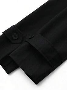 Women's Navy Blue Lace-Up Windbreaker, Waterfall Collar, Long Sleeve, Made Of Regular Non-Stretch Woven Fabric - Black - View 9