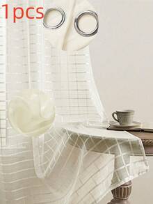 1 片/2 片网格状半透明薄纱窗帘，简约半透明穿孔设计窗帘，适用于客厅、阳台和卧室的装饰，客厅窗帘，卧室窗帘，厨房，多用途装饰窗帘。 - 米色 - 查看 35
