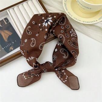 1 pieza Pañuelo decorativo cuadrado de lino de 55 cm con estampado de cachemira, estilo bohemio vintage, de poliéster, para primavera/otoño