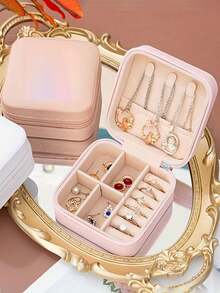 Hộp đựng trang sức có gương (12 chiếc/1 hộp), hộp đựng trang sức du lịch có khóa kéo tiện dụng, hộp đựng trang sức tối giản dùng cho du lịch và gia đình, hộp đựng trang sức mini bằng da thời trang, hộp đựng trang sức, hộp đựng trang sức nhỏ chống bụi, hộp đựng trang sức có khóa kéo, hộp đựng phụ kiện trang sức, hộp đựng mỹ phẩm. - Nhiều màu - Xem 5