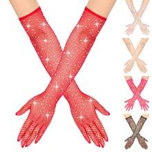 1 Pair Fashionable Rhinestone Shiny Fishnet Sexy Black Elastic Colorful Diamond Halloween Carnival Gloves - Multicolor - View 4