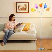 HonoDing Medusa Floor Lamp, Multi Head 5 Light Floor Lamps For Living Room With 10 Lampshade, Adjustable Gooseneck Reading Standing Lamp For Bedroom,Office,Kids,Classroom ,Christmas Decorative Lights(Sliver) - US A Type Plug(110-127V) - View 7