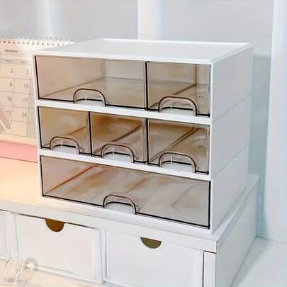 1pc White Stackable Drawer Organizer - Large Capacity & Smoothly Slide Drawer Stationery Box For Dorm Desktop, Choose 1/2/3 Drawers | Space-Saving Storage Container For Makeup Brushes, Pens, Crafts