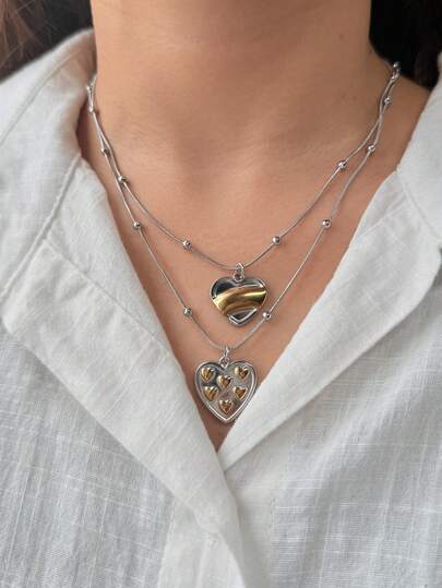 قلادة قلب اللون بسلسلة دائرية من الفولاذ المقاوم للصدأ قطعة واحدة، مناسبة للارتداء اليومي في فصلي الخريف والشتاء، وكذلك في مناسبات عيد الميلاد وعيد الشكر