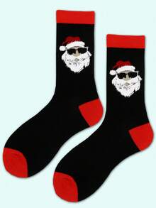 1 Pair Men's Funny Santa Claus Christmas Graphic Mid-Calf Socks