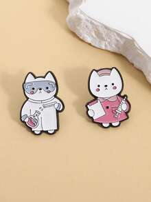 2Pcs Professional Cat Badges Scientist Nurse Theme Lab Coat Goggles Design Medical Uniform Syringe Style For Workplace Accessory ID Card Decoration Healthcare Gift Set - Pink - View 6