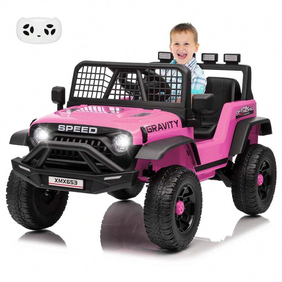 Huisuilinss Ride On Truck,12V Kids Electric Car,Ride On Car With Remote Control,Music Player,LED Lights,Ride On Toy For Boys & Girls - Pink - View 1