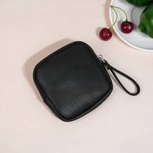 时尚真皮双拉链隔层卡包钥匙扣多功能迷你钱包男女通用零钱包迷你钱包腕包旅行钱包小钱包 - 黑色 - 查看 5