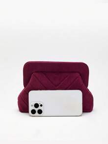 刺绣绒面革手拿包 - 优雅晚装包，配金链，婚礼和派对手提包