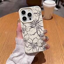 1 件 TPU 材质简约艺术水墨花卉全屏图案手机壳适用于 17 Pro Max/17/16 Pro Max/15/13/12/11、S20 FE/A15/S24/A55、Redmi Note 11/12/13 Pro，防震软保护套 - 白色 - 查看 4