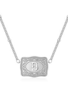 1pc Fashionable English Initial Embossed Beaded Chain Necklace, Suitable For Daily Wear, Best Jewelry Gift Choice For Women And Men (Hat Sold Separately) - Belt Buckle Letter Necklace - View 10
