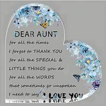 1 szt. akrylowa tabliczka na biurko w kształcie serca "Droga Ciociu", pamiątkowa pamiątka z podziękowaniami, niebieskie kwiaty, od siostrzenicy/siostrzeńca, na noc/kominek, prezent urodzinowy i świąteczny – wystrój domu, wystrój pokoju, prezent świąteczny, Boże Narodzenie