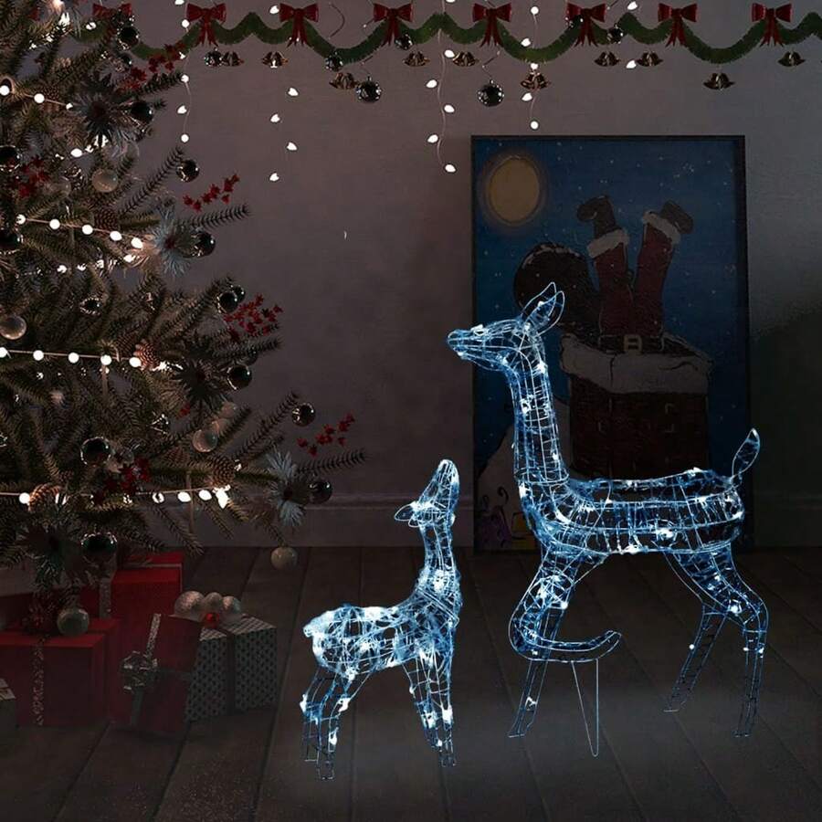 -Rentier-Familie Weihnachtsdeko Acryl 160  Kaltweiß