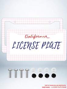 2PC Pink Checkered Pattern Aluminum License Plate Frame 6x12 Inches With Screw Kit, Retro And Cute Car Decoration Auto Enthusiasts, Fun And Novelty Design, Universal Standard Size US Vehicle Plates - 12x6 inch - 查看 1