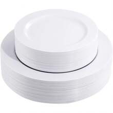 50/25/12pcs White Dinnerware Set, Includes 7.5-Inch Dessert Plates And 10.25-Inch Dinner Plates, Easy To Clean And Reusable, Suitable For Any Occasion. Whether You're Serving Salad, Barbecue, Appetizers Or Desserts, These Elegant Pure White Plates Can Meet All Your Needs. - White - View 2