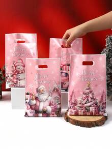 50 piezas Bolsas de regalo de Navidad, bolsas de plástico con diseño de Papá Noel y muñeco de nieve en color rosa, bolsas de fiesta y decoración navideña, suministros para fiestas de Navidad, bolsas de regalo pequeñas, bolsas de envoltura de regalos de Navidad, perfectas para regalos pequeños