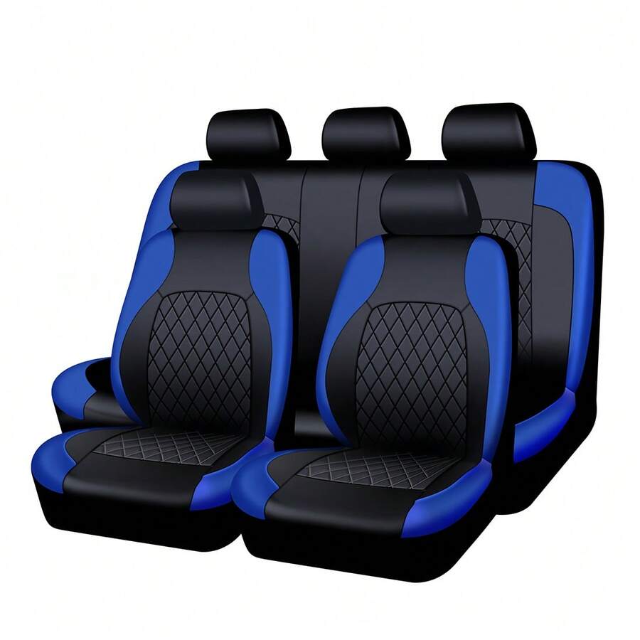 9PCS Car Seat Cover PVC Fabric Fashion Sport Seat Cover Car Interior Accessories,Car Seat Cover Full Set - Màu xanh lam - Xem 1