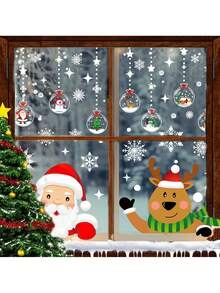 Pegatinas de ventana navideñas, pegatinas de copos de nieve, pegatinas de copos de nieve, Papá Noel y renos de dibujos animados para decoración de fiestas, pegatinas estáticas de invierno para ventanas, pegatinas navideñas, adecuadas para decoración de fiestas navideñas, pegatinas de ventana de invierno, decoración de fiestas - Multicolor - Ver 5