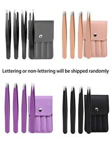 Juego de 4 pinzas de acero inoxidable de colores, herramienta portátil para dar forma a las cejas y eliminar el vello, pinzas para cejas de acero inoxidable en color morado, set de herramientas de maquillaje para extensiones de pestañas, dar forma a las cejas, depilar la barba y herramientas auxiliares para pestañas postizas (morado, rosa, negro)