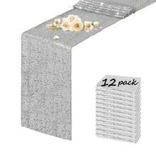 eluckya 1/6/12 Pcs Glitter Sequin Table Runner, Long Table Runner, Shiny Fabric Runner For Decorating Round/Rectangular Table, Perfect For Fall Decoration, Holiday Parties, Catering Events, Kitchen Decoration, Christmas Decoration, Halloween Textiles, Banquets, Parties, Weddings, Bridal Showers, Table Decorations, Thanksgiving, Home Decoration, Western Decoration - 銀色 - 查看 1