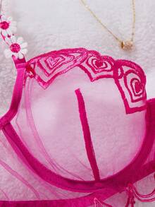 2PCS Women's Rose Red Embroidered Floral Sexy Underwear Set, Rose Red Classic Elegant Daily Bra And Triangle Underwear Lingerie Set, Cute Gift For Valentine's Day And Christmas - Rose Red - View 6