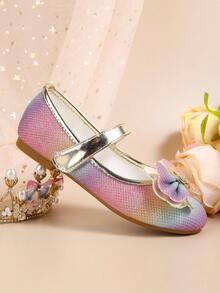 女童优雅蝴蝶结玛丽珍平底鞋，适合派对、圣诞节活动，秋冬搭配连衣裙 - 彩色 - 查看 5