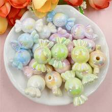 10PCS 11.2 * 21.4mm Glossy Macaron Color UV Plated Perforated Candy Beads Acrylic Beads - Rainbow Pink Candy Color, Perfect For DIY Jewelry Making Bracelets And Necklaces, Earring - 彩色 - 查看 5