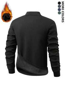 1 pieza Camisa polo con forro térmico para hombres, manga larga con 1/4 de botón, transpirable y fresca, para negocios, golf, casual, versátil, al aire libre, golf, viajes, vacaciones, reuniones