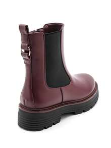 Chelsea-Stiefel liegen fast auf dem Kopf, elastische Schnürsenkel und dekorative Schnürsenkel am Ende. Ein essentieller Chic und Komfort für den Herbst. - Bordeaux - Übersicht 4