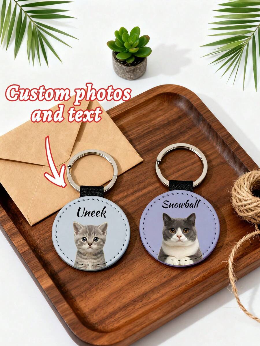 个性化宠物肖像钥匙扣：定制皮革狗狗纪念礼物，定制猫狗照片皮革钥匙扣，个性化宠物肖像名字皮革照片钥匙圈，周年纪念礼物，送给爱人、父母的礼物，定制宠物肖像钥匙扣：个性化皮革猫狗照片纪念品